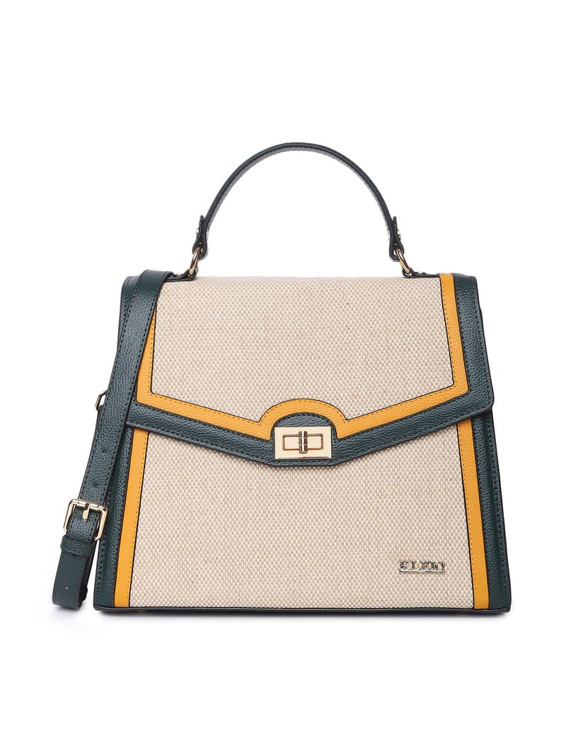 KLEIO Jute Canvas Top Handle Handbag for Women/Girls - Dark Green Mustard - Image 1